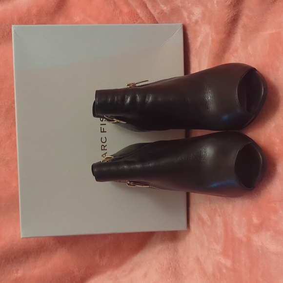 Marc Fisher Black Leather Peep Toe Bootie - Picture 4 of 8